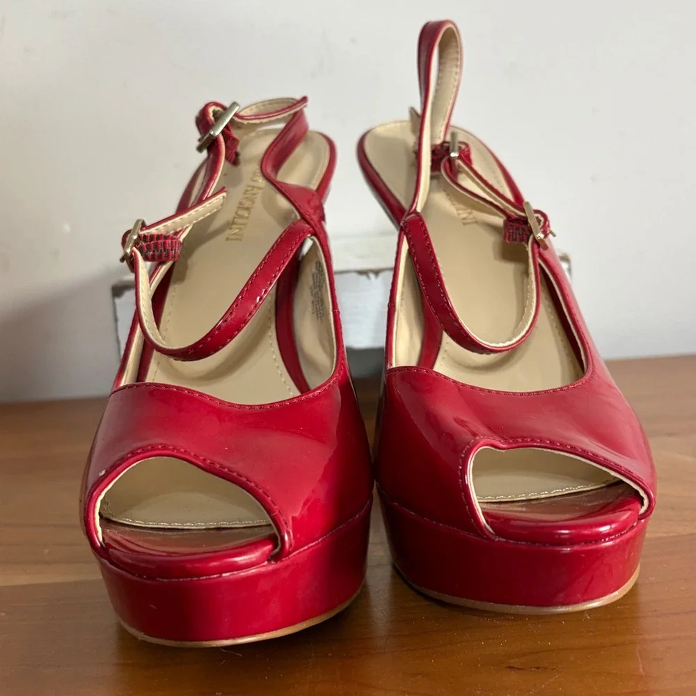 Enzo Angiolini Shaylin Red Patent Peep Toe Platform Slingback Heels 8.5M